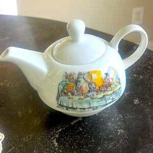 Charbrew Tea for One Mad Hatter Tea Party white teapot NWOT